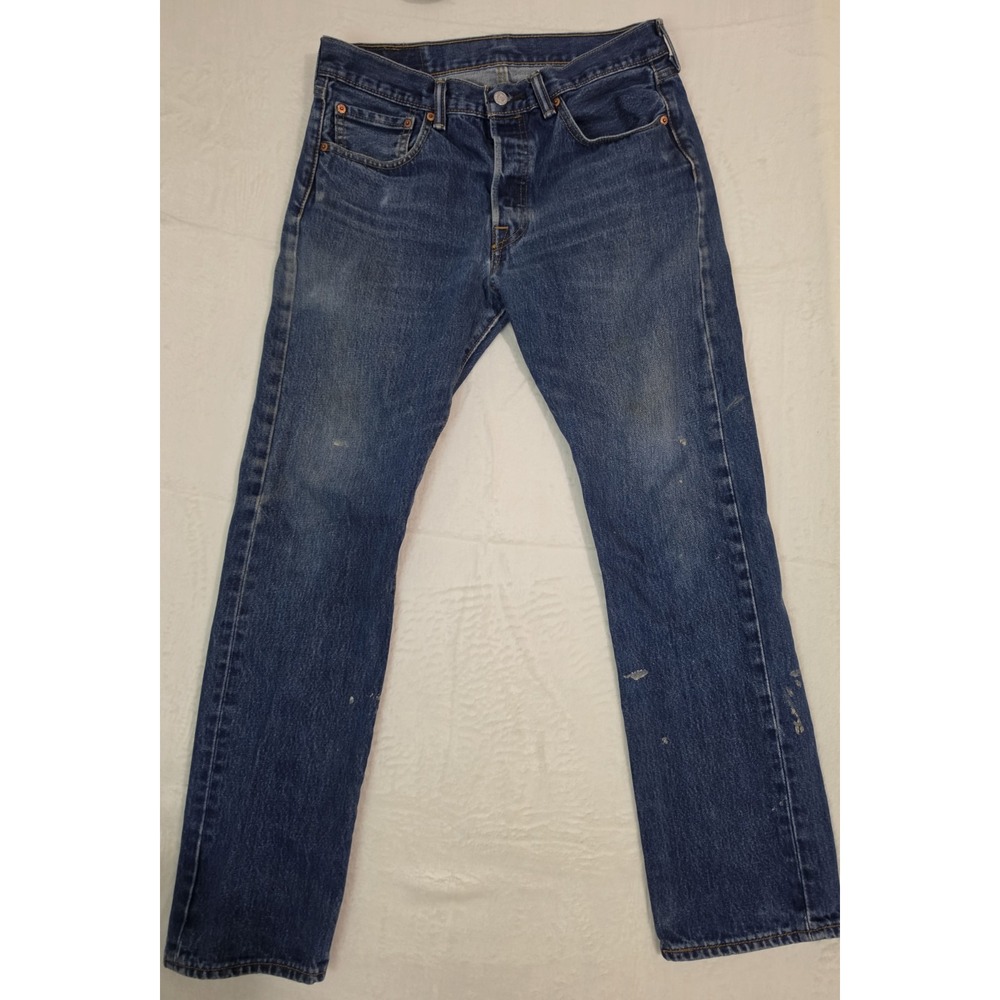 Levi's 501 Original Fit Men's Jeans 32x32 Blue Denim Distressed Button Fly